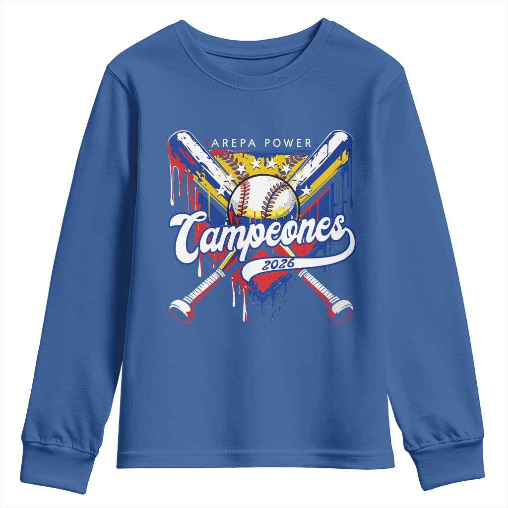 Venezuela Campeones Baseball Championship 2026 Youth Sweatshirt Home Plate Drip TS11 Royal Blue Print Your Wear