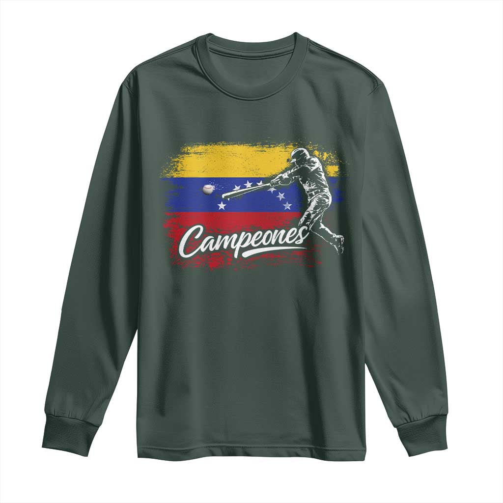 Venezuela Campeones Del Mundo Baseball Championship Long Sleeve Shirt TS11 Dark Forest Green Print Your Wear