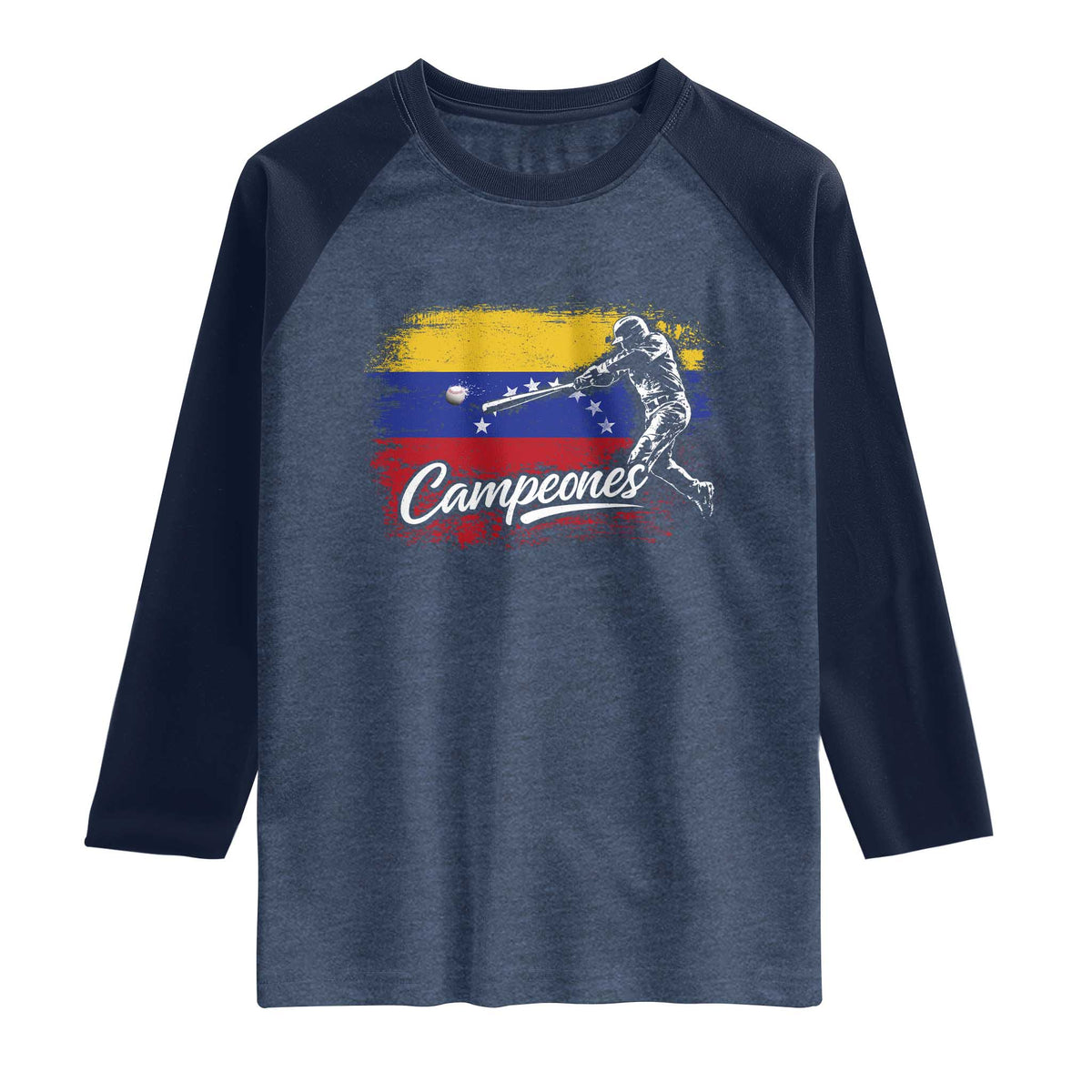 Venezuela Campeones Del Mundo Baseball Championship Raglan Shirt TS11 Heather Denim Navy Print Your Wear