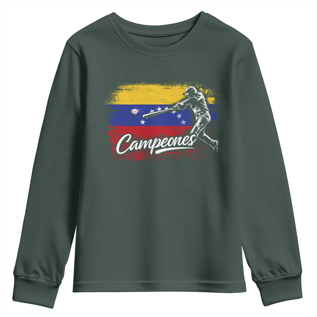 Venezuela Campeones Del Mundo Baseball Championship Youth Sweatshirt TS11 Dark Forest Green Print Your Wear