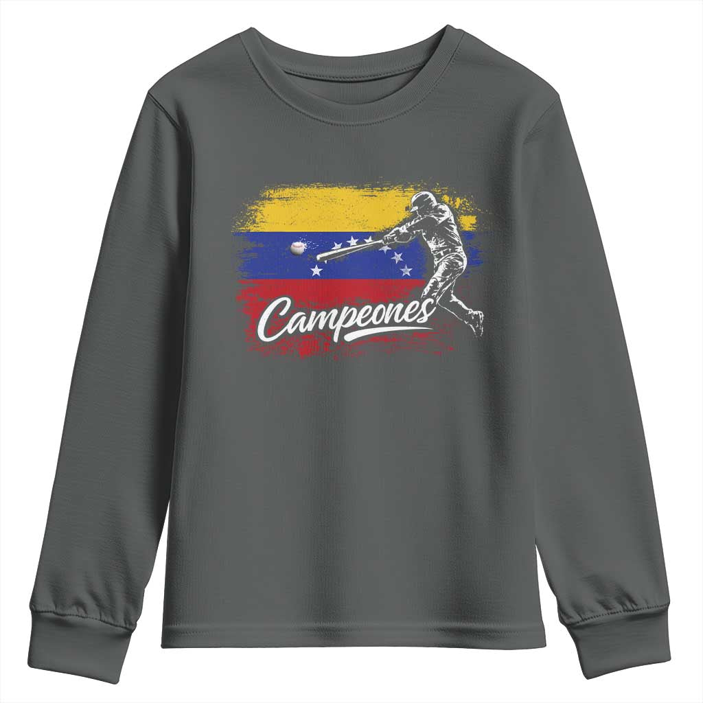 Venezuela Campeones Del Mundo Baseball Championship Youth Sweatshirt TS11 Dark Heather Print Your Wear