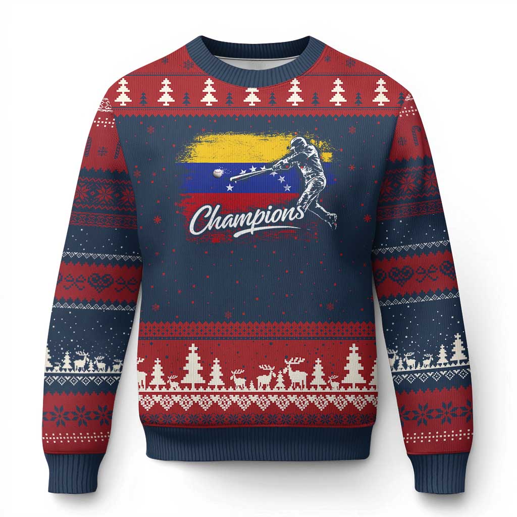 Venezuela Champions Baseball Batter Venezuelan Sport Fan Ugly Christmas Sweater TS11 Navy Red Print Your Wear