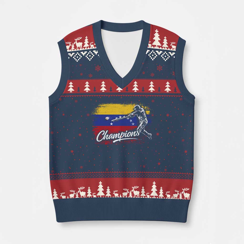 Venezuela Champions Baseball Batter Venezuelan Sport Fan V-Neck Knit Sweater Vest TS11 Navy Red Print Your Wear