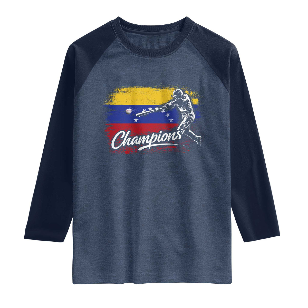 Venezuela Champions Baseball Batter Venezuelan Sport Fan Raglan Shirt TS11 Heather Denim Navy Print Your Wear