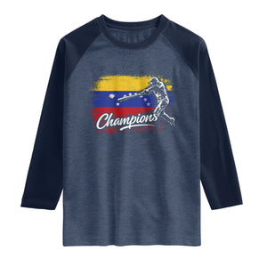 Venezuela Champions Baseball Batter Venezuelan Sport Fan Raglan Shirt TS11 Heather Denim Navy Print Your Wear