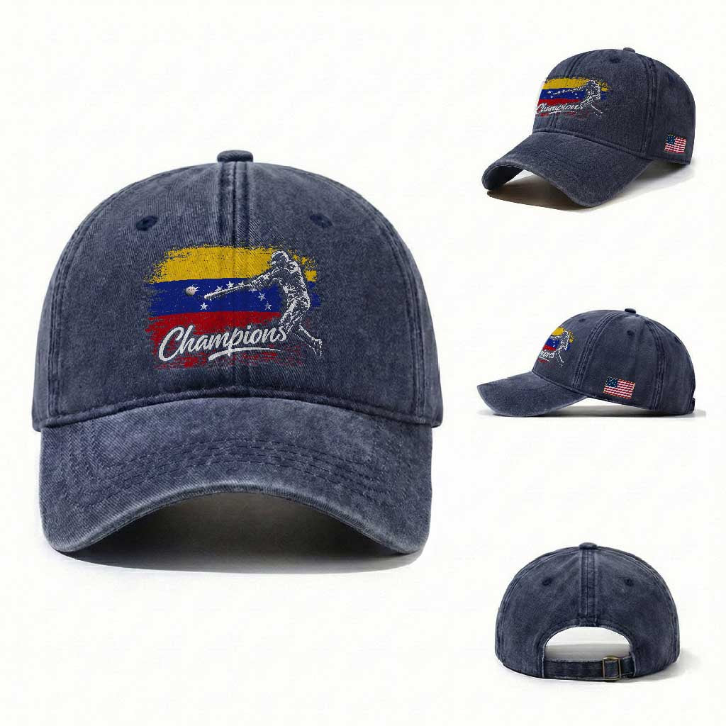Venezuela Champions Baseball Batter Venezuelan Sport Fan Washed Cotton Baseball Cap TS11 Washed Cap Universal Fit Navy Print Your Wear