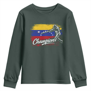 Venezuela Champions Baseball Batter Venezuelan Sport Fan Youth Sweatshirt TS11 Dark Forest Green Print Your Wear