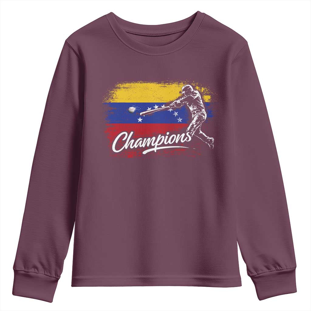 Venezuela Champions Baseball Batter Venezuelan Sport Fan Youth Sweatshirt TS11 Maroon Print Your Wear