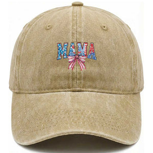 Funny American Patriotic Mama Coquette Washed Cotton Baseball Cap 4th Of July Mother's Day TS11 Print Your Wear