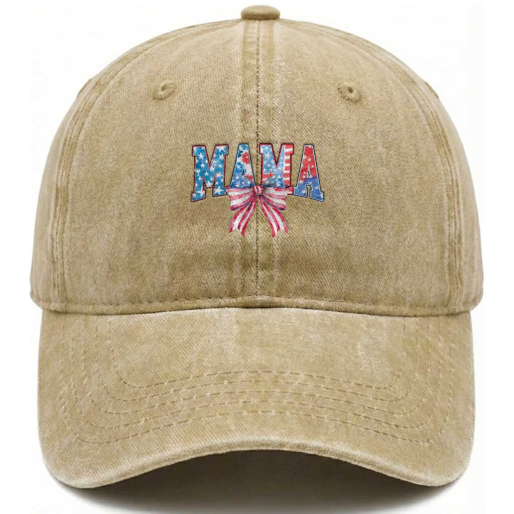 Funny American Patriotic Mama Coquette Washed Cotton Baseball Cap 4th Of July Mother's Day TS11 Print Your Wear