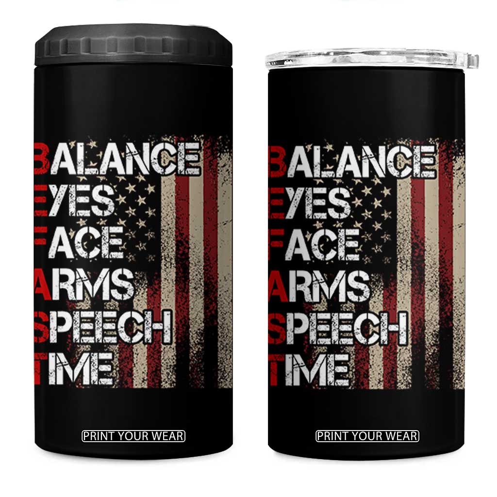 Stroke Awareness 4 in 1 Can Cooler Tumbler BEFAST Stroke Symptoms Vintage American Flag TS11 One Size: 16 oz Black Print Your Wear