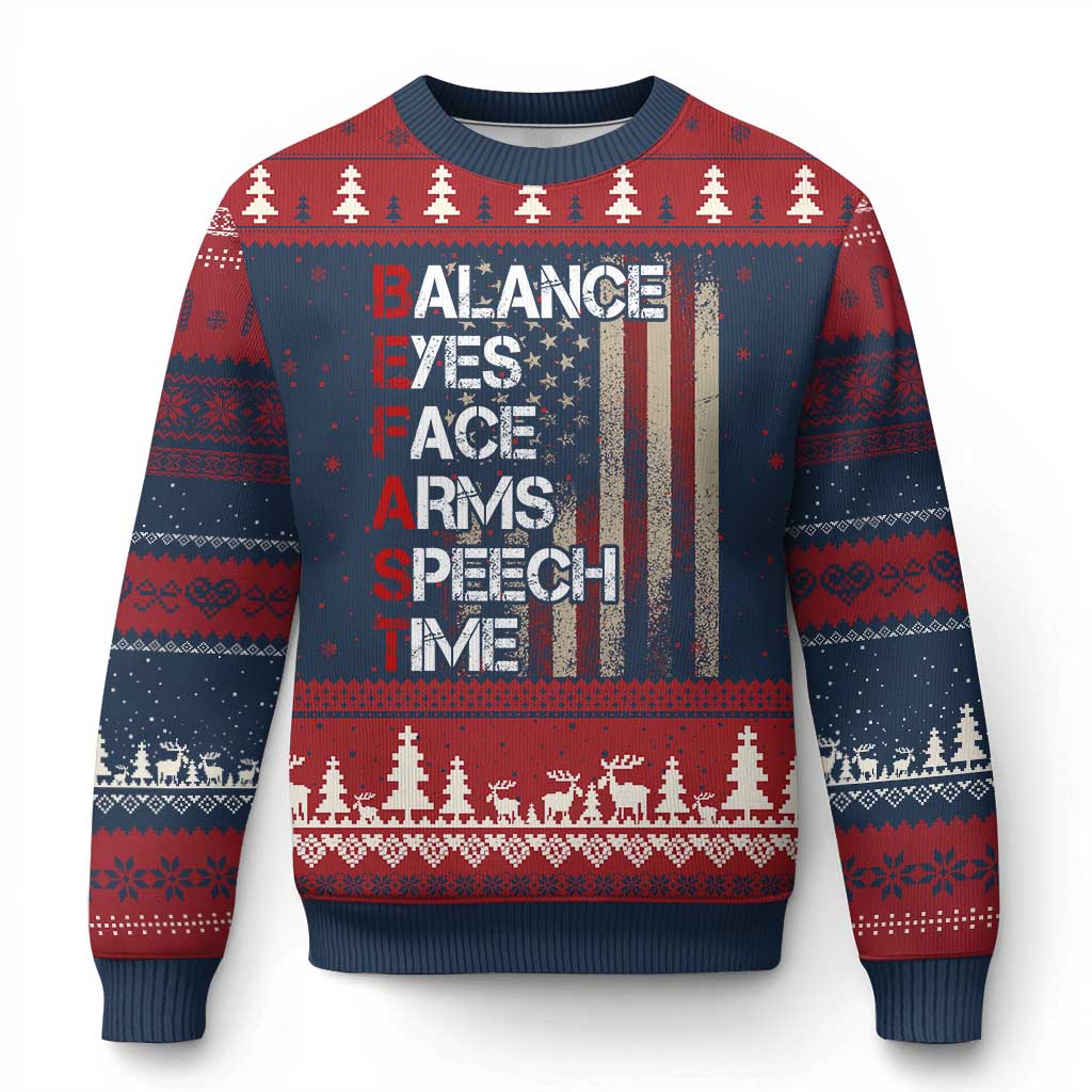 Stroke Awareness Ugly Christmas Sweater BEFAST Stroke Symptoms Vintage American Flag TS11 Navy Red Print Your Wear