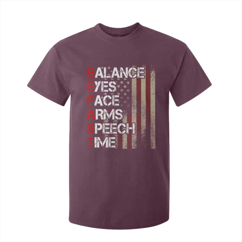 Stroke Awareness T Shirt For Kid BEFAST Stroke Symptoms Vintage American Flag TS11 Maroon Print Your Wear