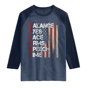 Stroke Awareness Raglan Shirt BEFAST Stroke Symptoms Vintage American Flag TS11 Heather Denim Navy Print Your Wear
