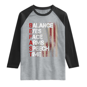 Stroke Awareness Raglan Shirt BEFAST Stroke Symptoms Vintage American Flag TS11 Heather Gray Black Print Your Wear