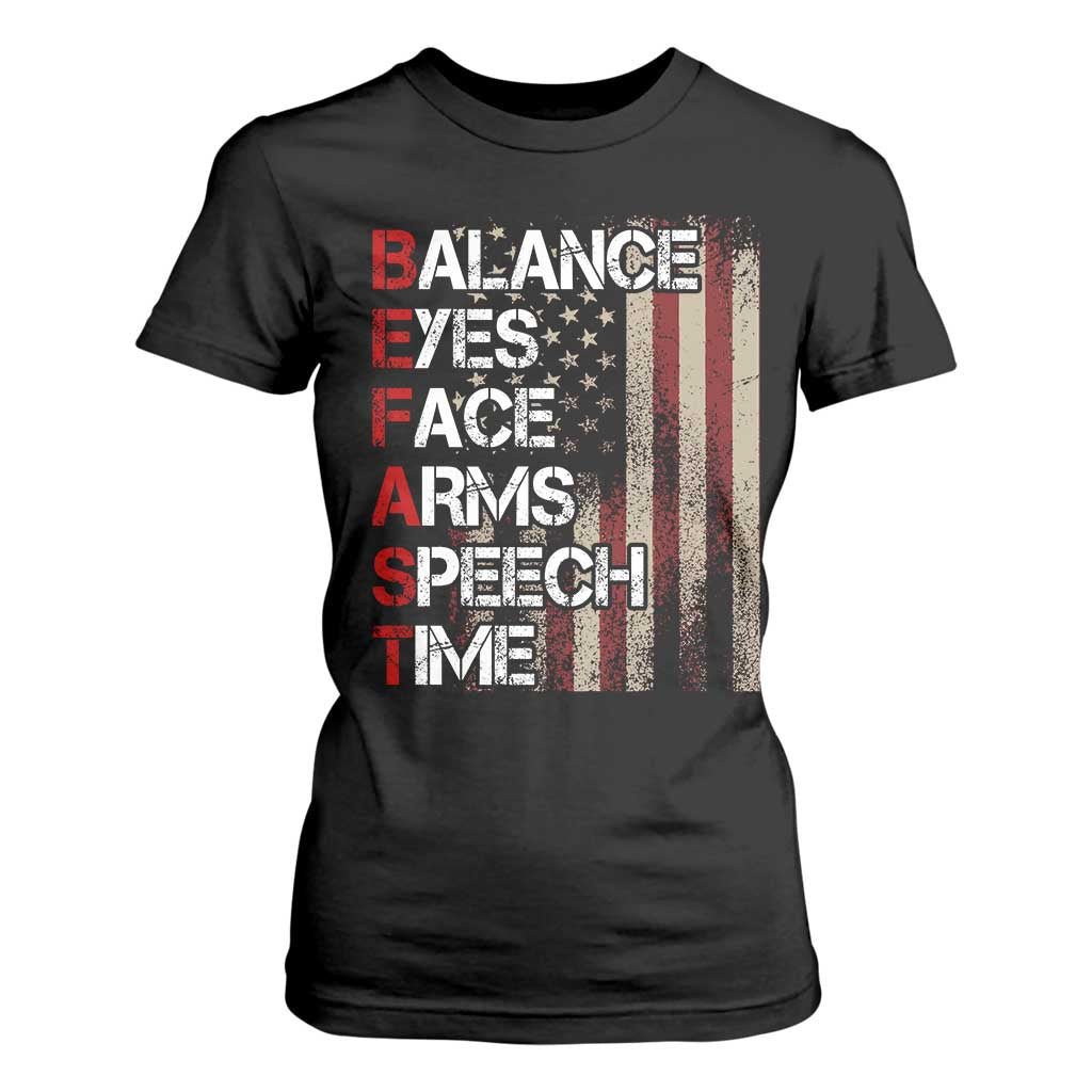Stroke Awareness T Shirt For Women BEFAST Stroke Symptoms Vintage American Flag TS11 Black Print Your Wear