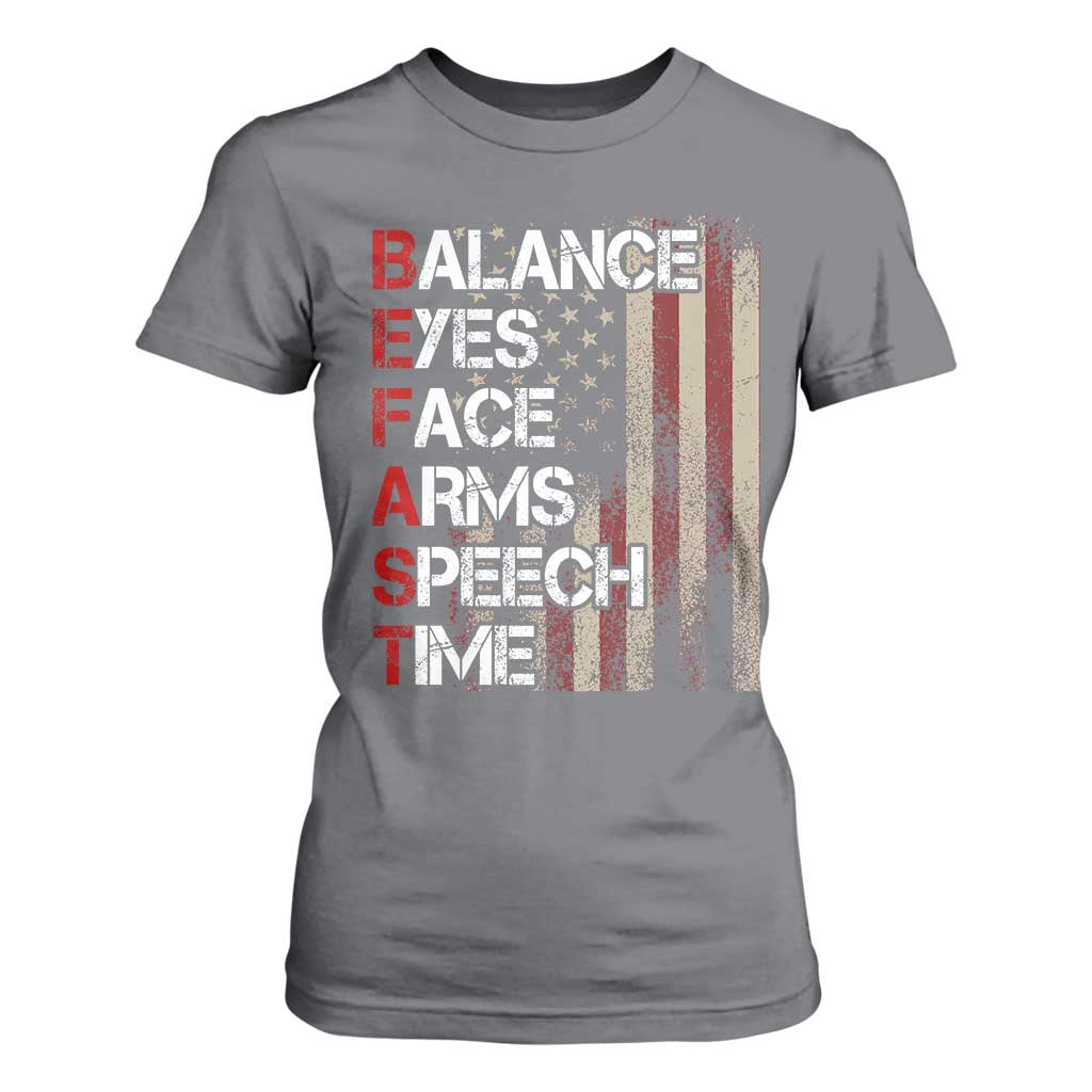 Stroke Awareness T Shirt For Women BEFAST Stroke Symptoms Vintage American Flag TS11 Charcoal Print Your Wear