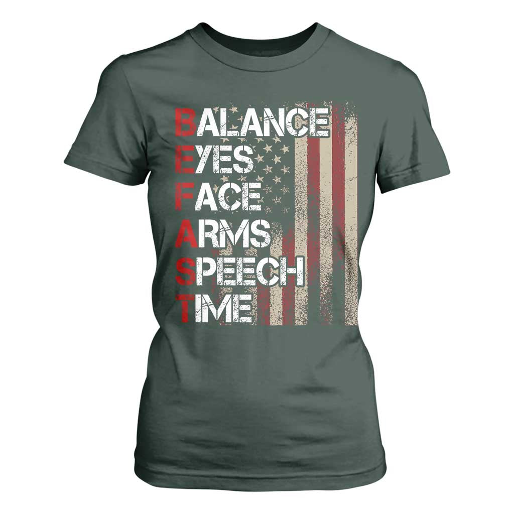 Stroke Awareness T Shirt For Women BEFAST Stroke Symptoms Vintage American Flag TS11 Dark Forest Green Print Your Wear