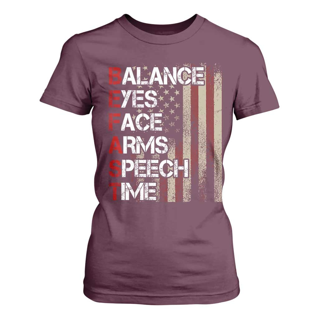 Stroke Awareness T Shirt For Women BEFAST Stroke Symptoms Vintage American Flag TS11 Maroon Print Your Wear