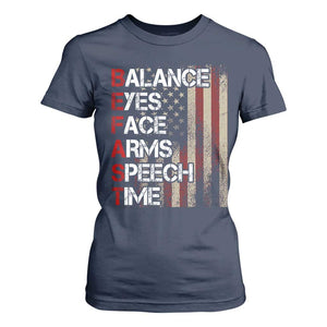 Stroke Awareness T Shirt For Women BEFAST Stroke Symptoms Vintage American Flag TS11 Navy Print Your Wear
