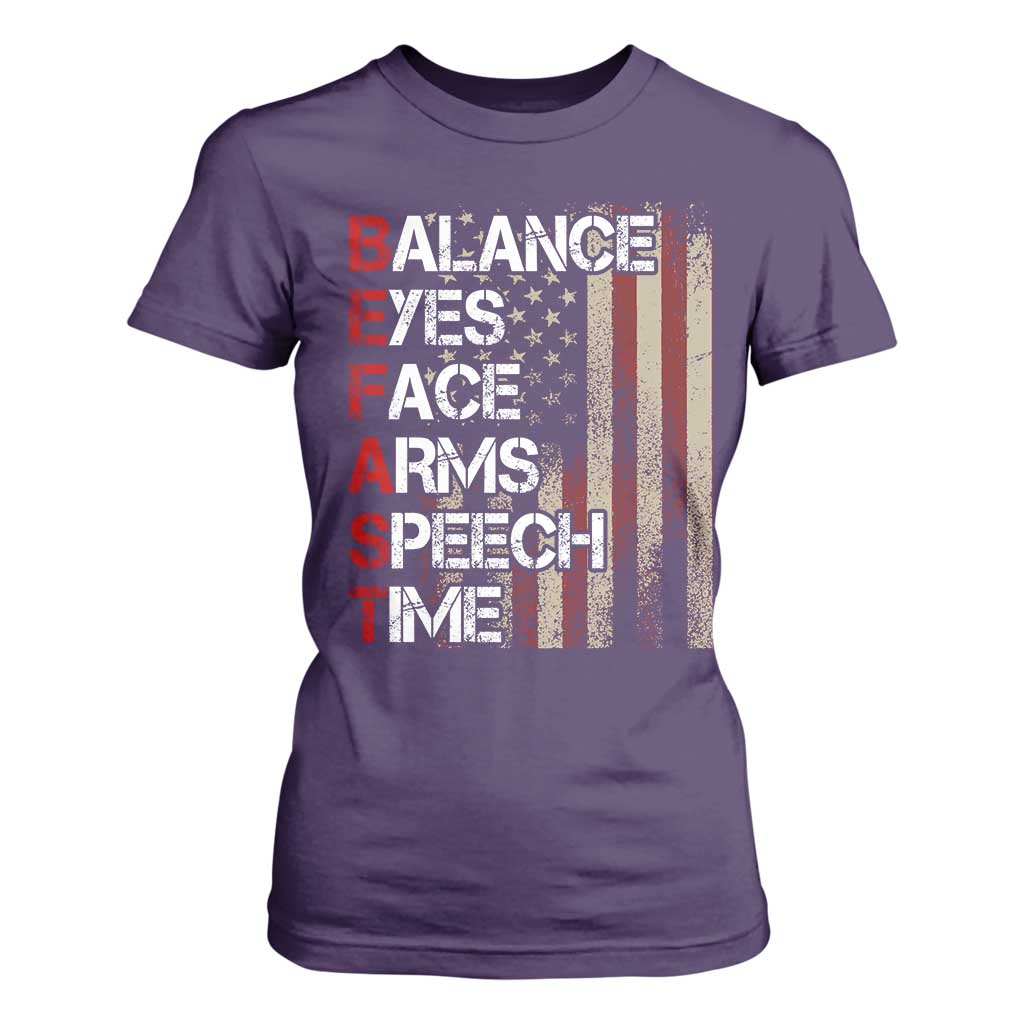 Stroke Awareness T Shirt For Women BEFAST Stroke Symptoms Vintage American Flag TS11 Purple Print Your Wear