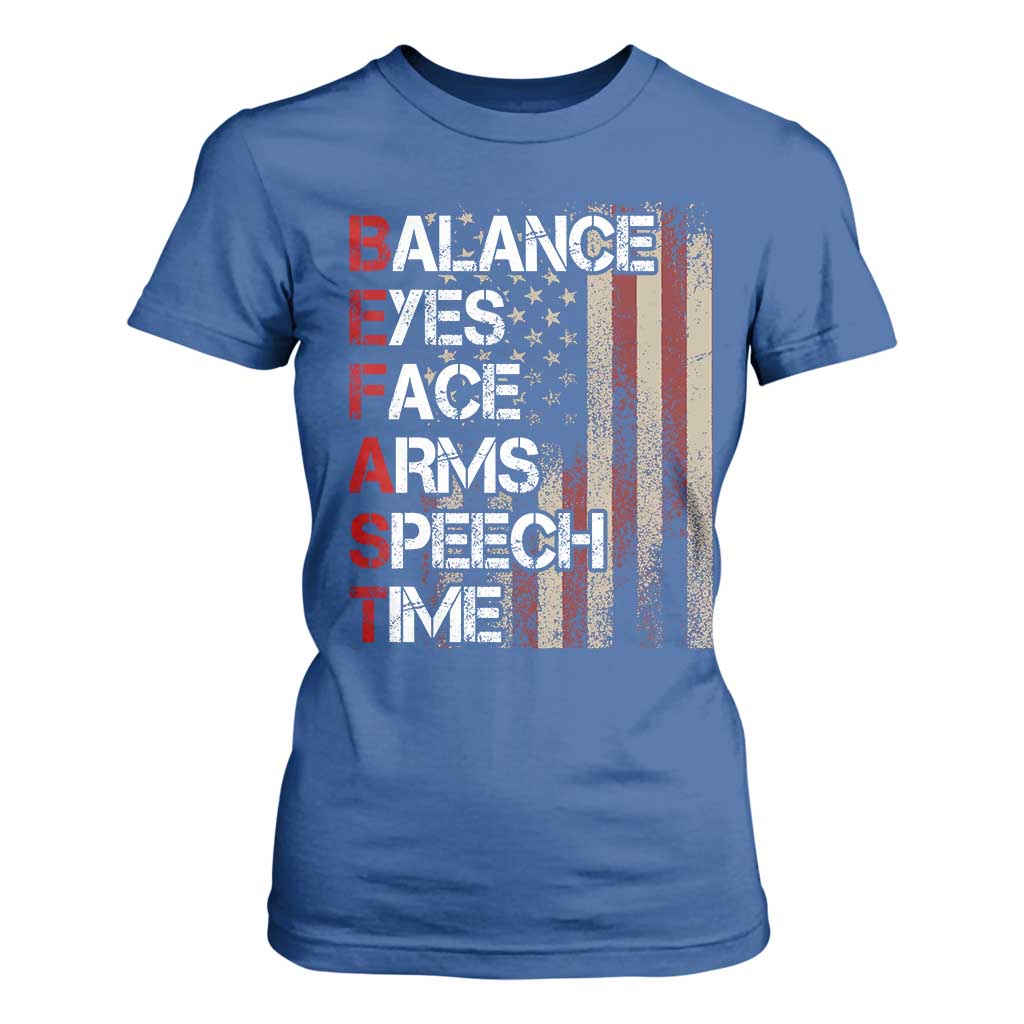 Stroke Awareness T Shirt For Women BEFAST Stroke Symptoms Vintage American Flag TS11 Royal Blue Print Your Wear