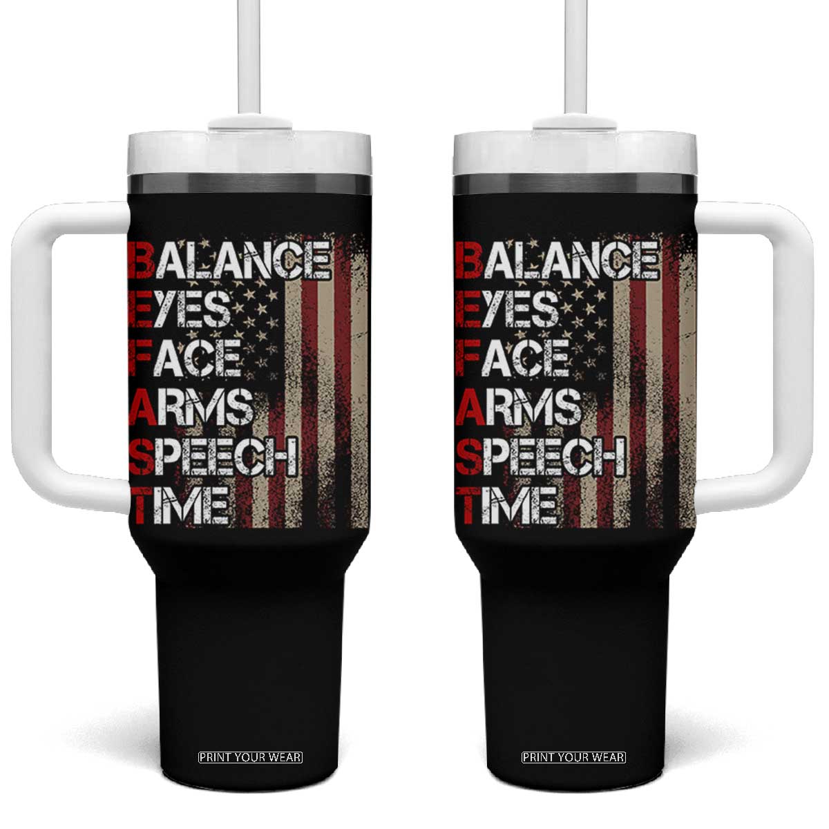Stroke Awareness Tumbler With Handle BEFAST Stroke Symptoms Vintage American Flag TS11 One Size: 40 oz Black Print Your Wear