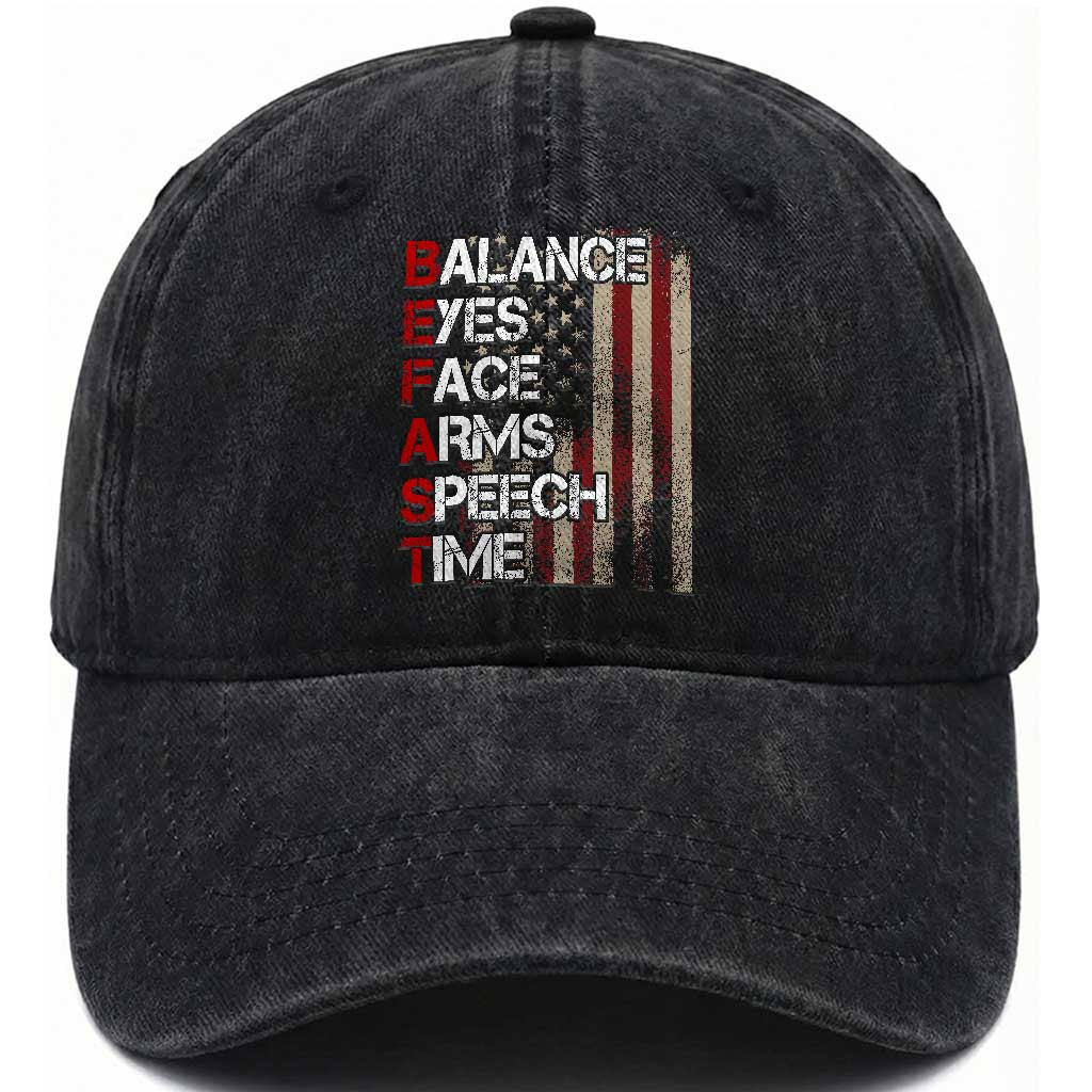 Stroke Awareness Washed Cotton Baseball Cap BEFAST Stroke Symptoms Vintage American Flag TS11 Print Your Wear