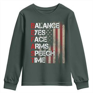 Stroke Awareness Youth Sweatshirt BEFAST Stroke Symptoms Vintage American Flag TS11 Dark Forest Green Print Your Wear