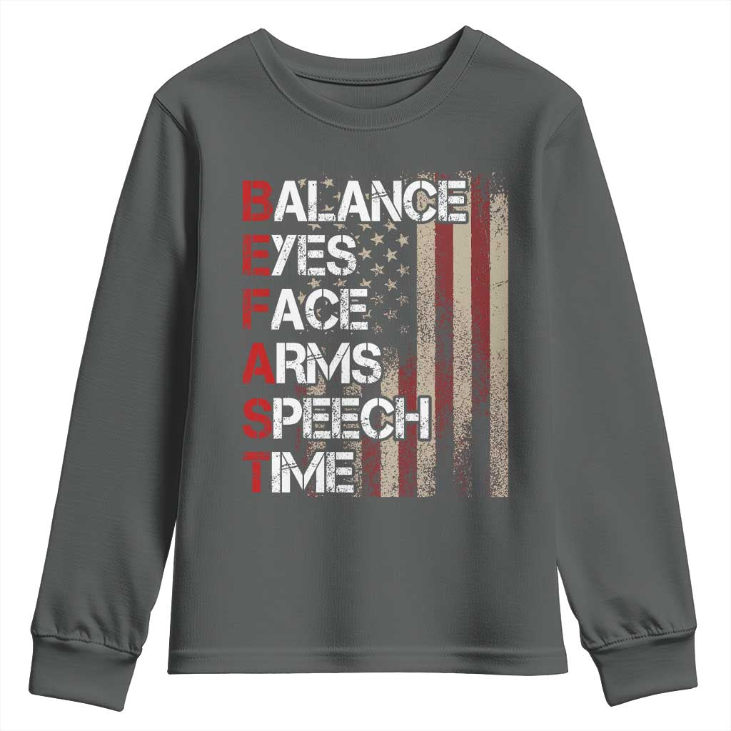 Stroke Awareness Youth Sweatshirt BEFAST Stroke Symptoms Vintage American Flag TS11 Dark Heather Print Your Wear