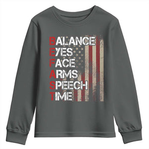 Stroke Awareness Youth Sweatshirt BEFAST Stroke Symptoms Vintage American Flag TS11 Dark Heather Print Your Wear