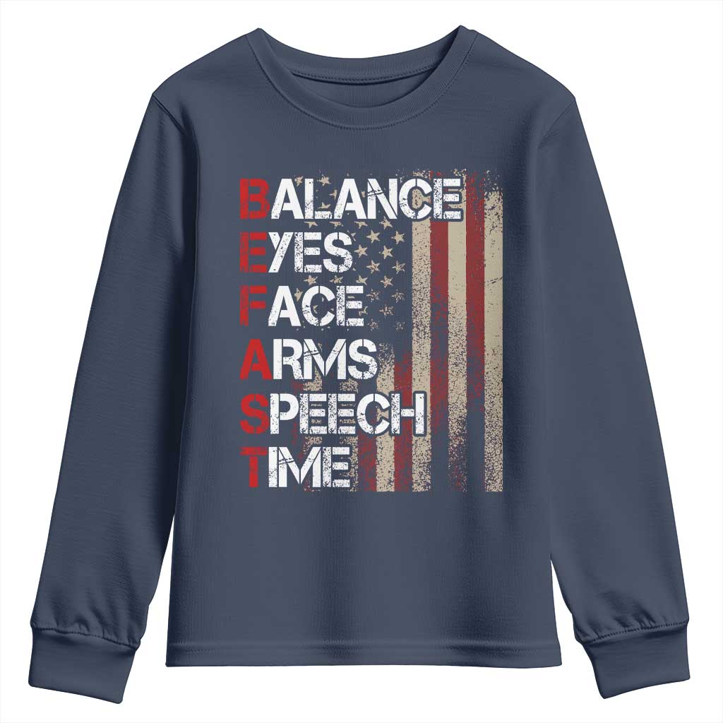 Stroke Awareness Youth Sweatshirt BEFAST Stroke Symptoms Vintage American Flag TS11 Navy Print Your Wear