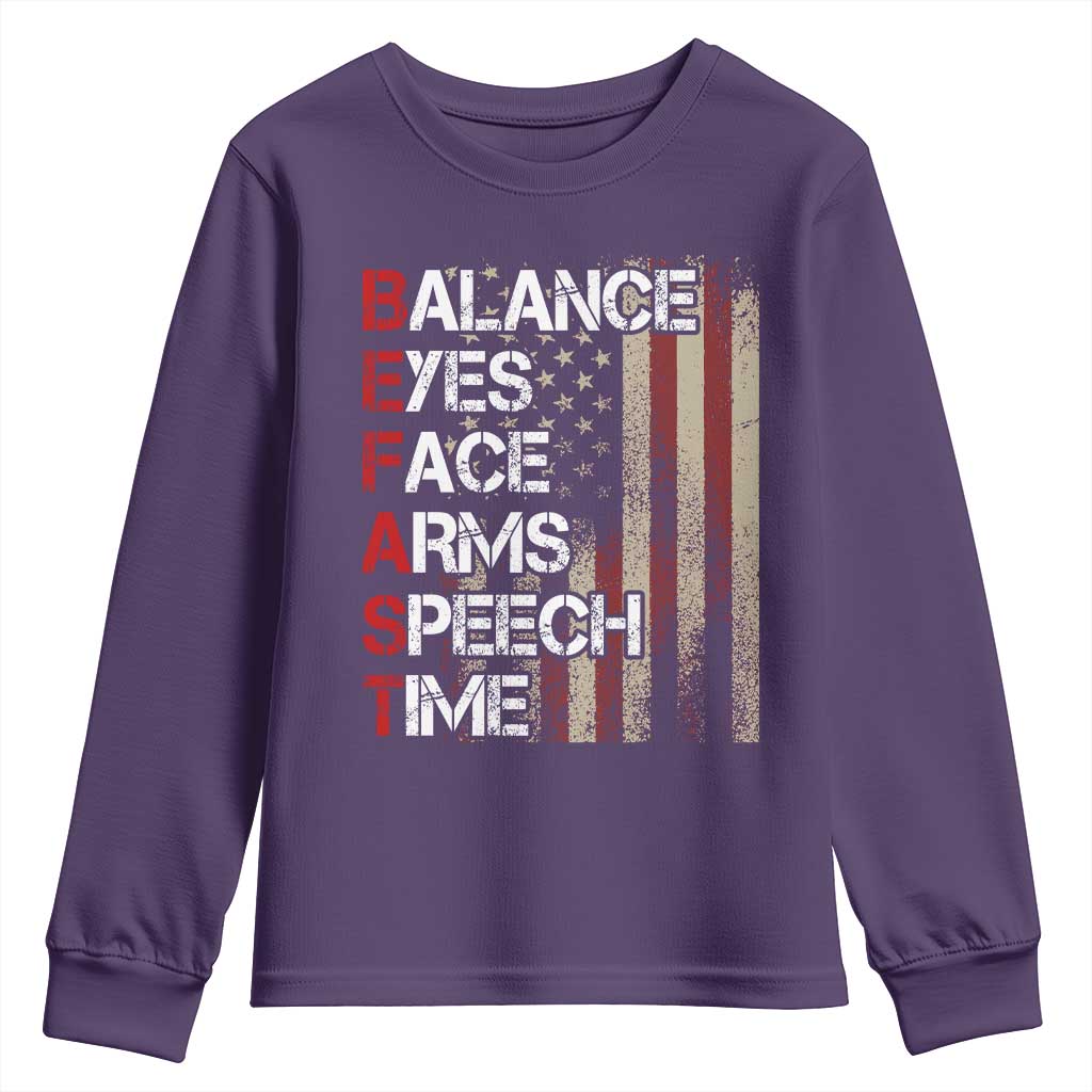 Stroke Awareness Youth Sweatshirt BEFAST Stroke Symptoms Vintage American Flag TS11 Purple Print Your Wear