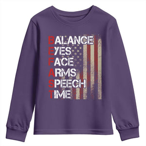 Stroke Awareness Youth Sweatshirt BEFAST Stroke Symptoms Vintage American Flag TS11 Purple Print Your Wear