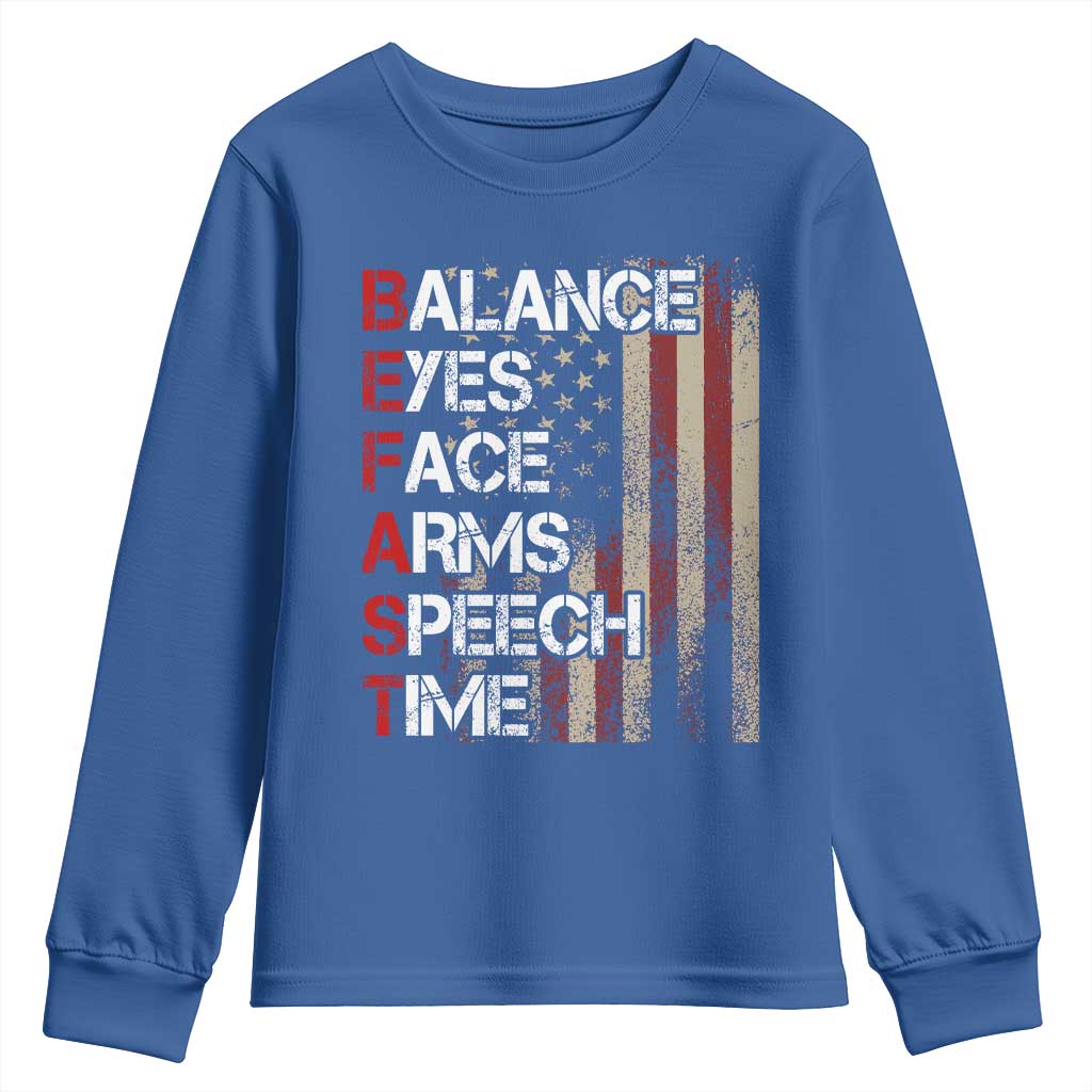 Stroke Awareness Youth Sweatshirt BEFAST Stroke Symptoms Vintage American Flag TS11 Royal Blue Print Your Wear