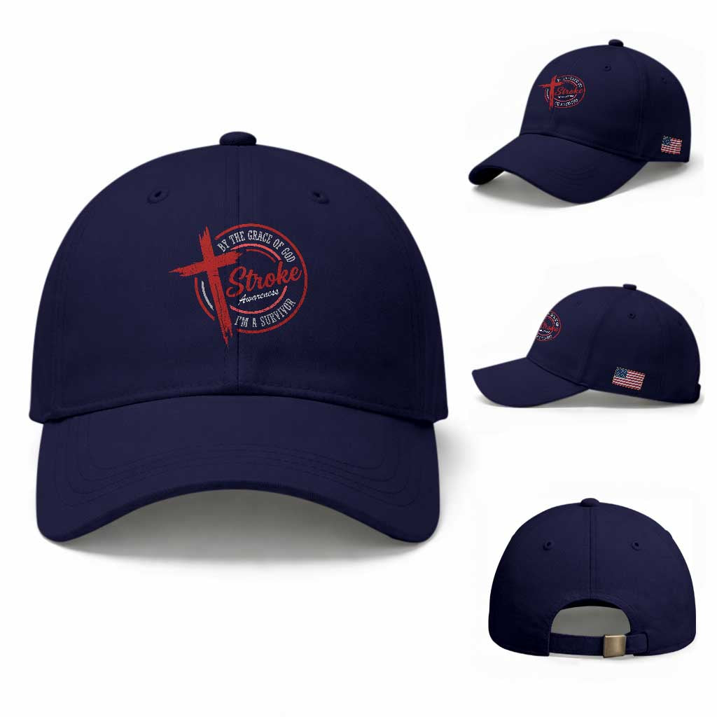 By The Grace Of God I'm A Survivor Stroke Awareness Baseball Cap TS11 Baseball Cap Universal Fit Dark Blue Print Your Wear