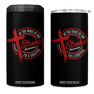 By The Grace Of God I'm A Survivor Stroke Awareness 4 in 1 Can Cooler Tumbler TS11 One Size: 16 oz Black Print Your Wear