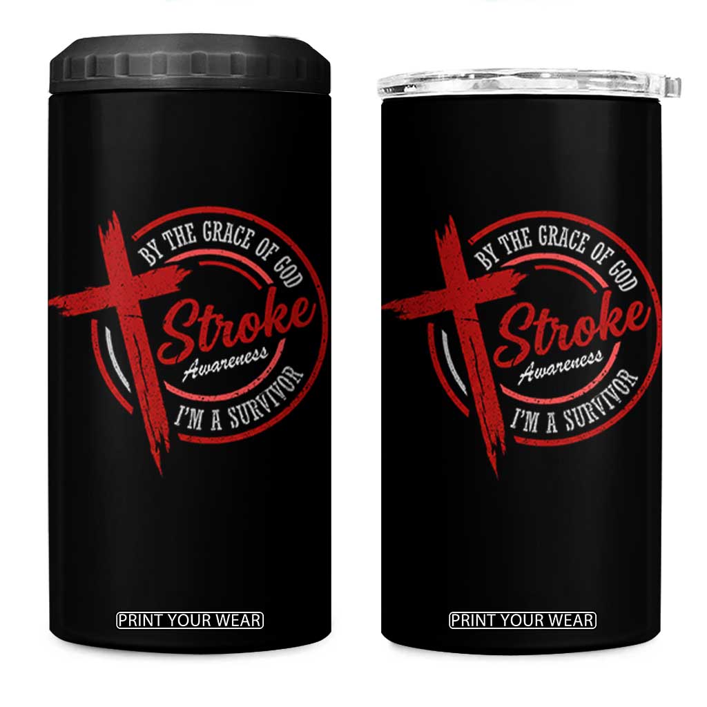 By The Grace Of God I'm A Survivor Stroke Awareness 4 in 1 Can Cooler Tumbler TS11 One Size: 16 oz Black Print Your Wear