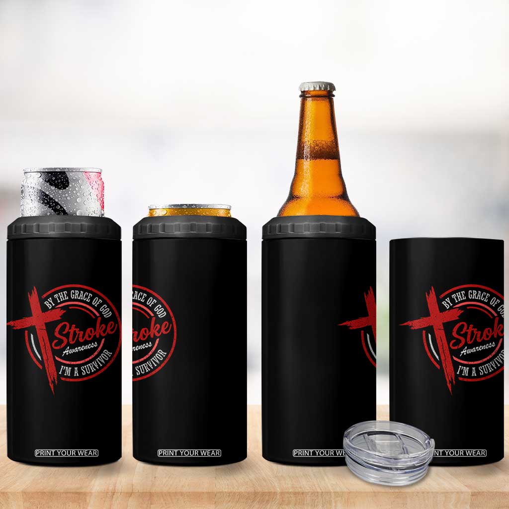 By The Grace Of God I'm A Survivor Stroke Awareness 4 in 1 Can Cooler Tumbler TS11 Print Your Wear