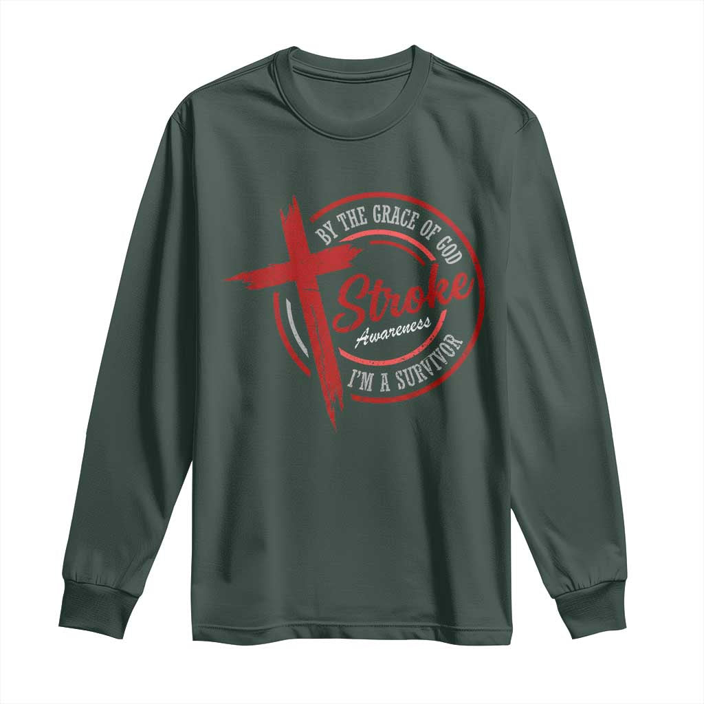 By The Grace Of God I'm A Survivor Stroke Awareness Long Sleeve Shirt TS11 Dark Forest Green Print Your Wear