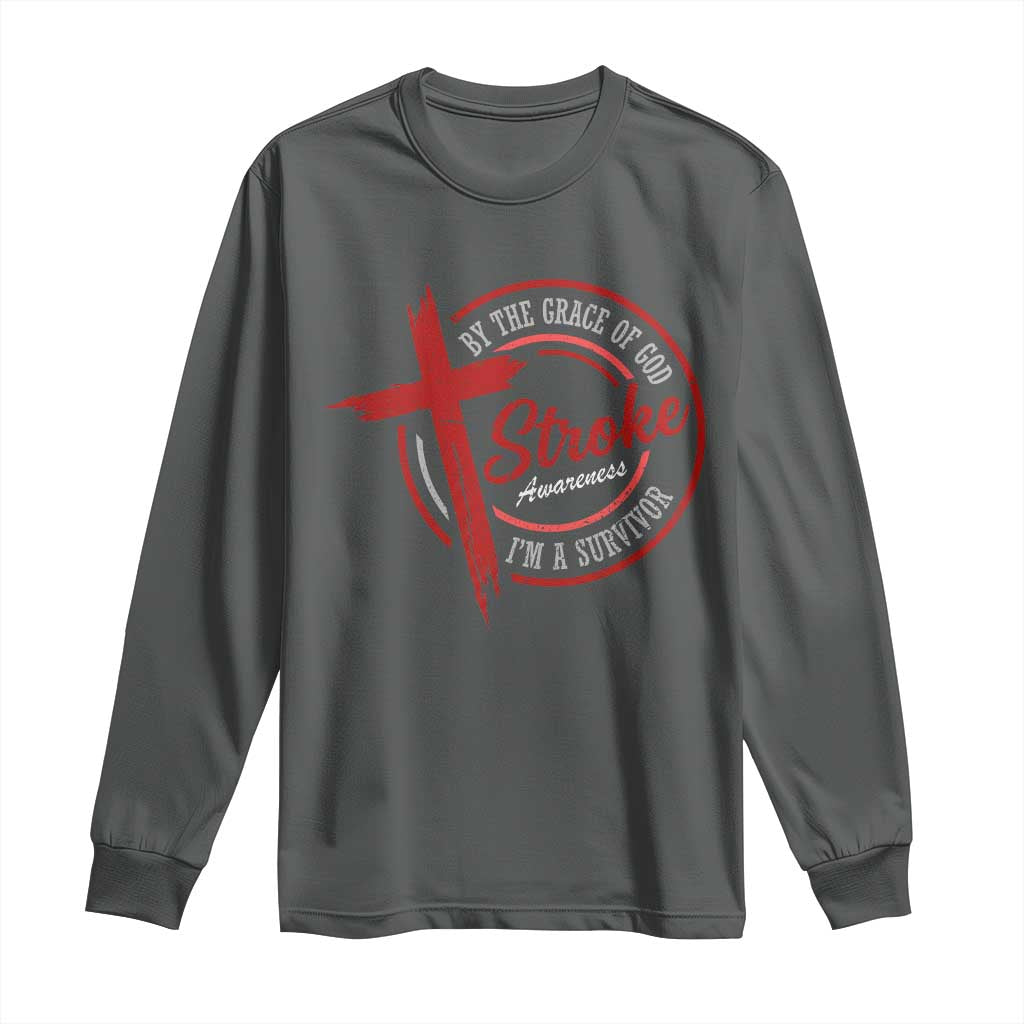By The Grace Of God I'm A Survivor Stroke Awareness Long Sleeve Shirt TS11 Dark Heather Print Your Wear