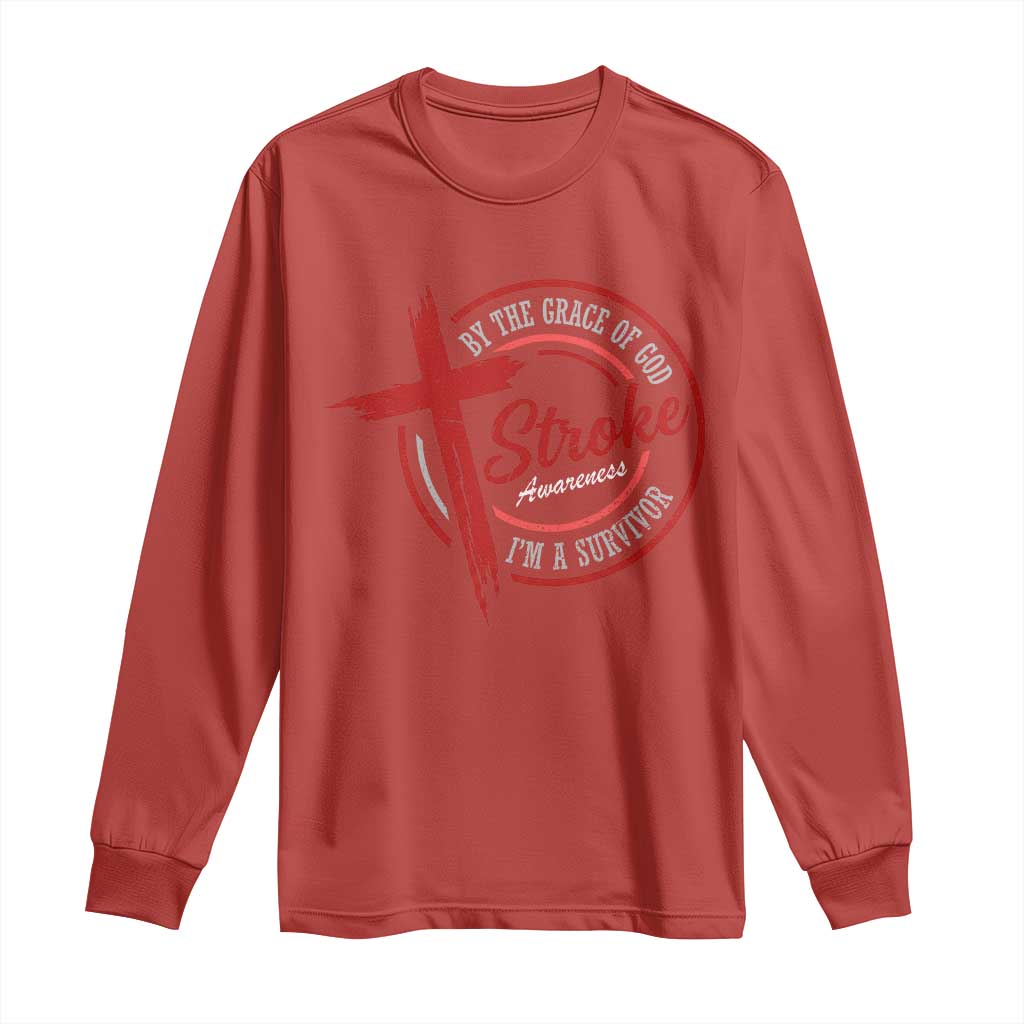 By The Grace Of God I'm A Survivor Stroke Awareness Long Sleeve Shirt TS11 Red Print Your Wear