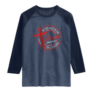 By The Grace Of God I'm A Survivor Stroke Awareness Raglan Shirt TS11 Heather Denim Navy Print Your Wear
