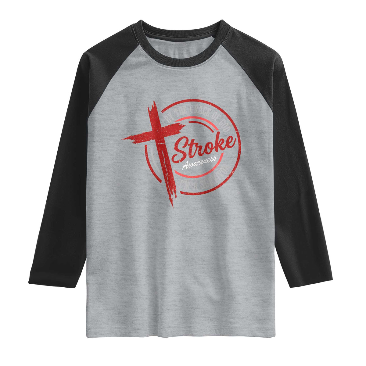 By The Grace Of God I'm A Survivor Stroke Awareness Raglan Shirt TS11 Heather Gray Black Print Your Wear
