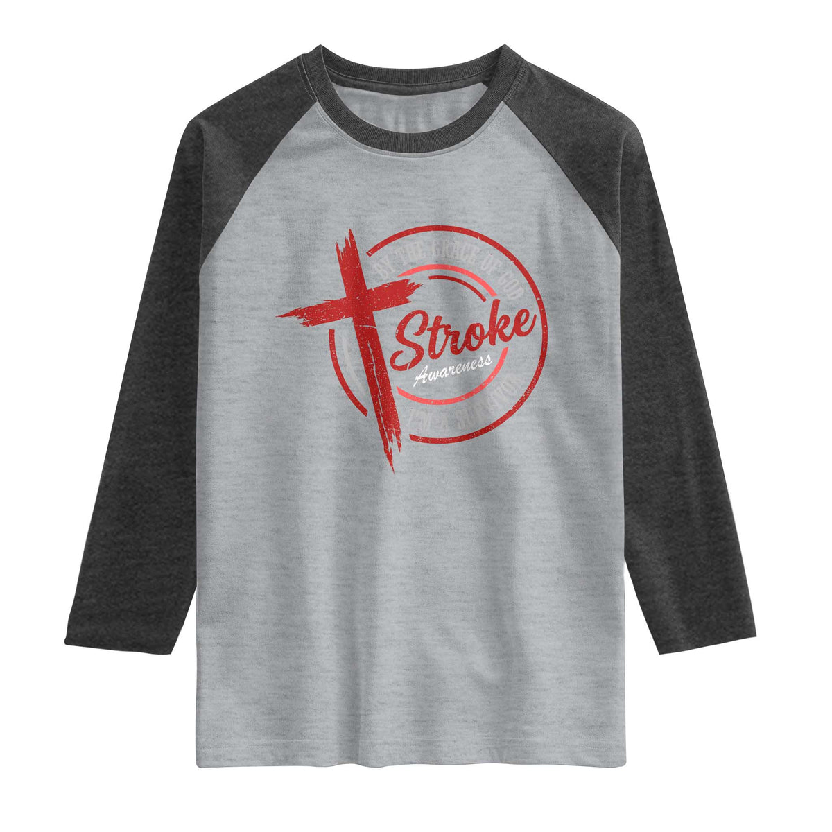 By The Grace Of God I'm A Survivor Stroke Awareness Raglan Shirt TS11 Heather Gray Heather Charcoal Print Your Wear