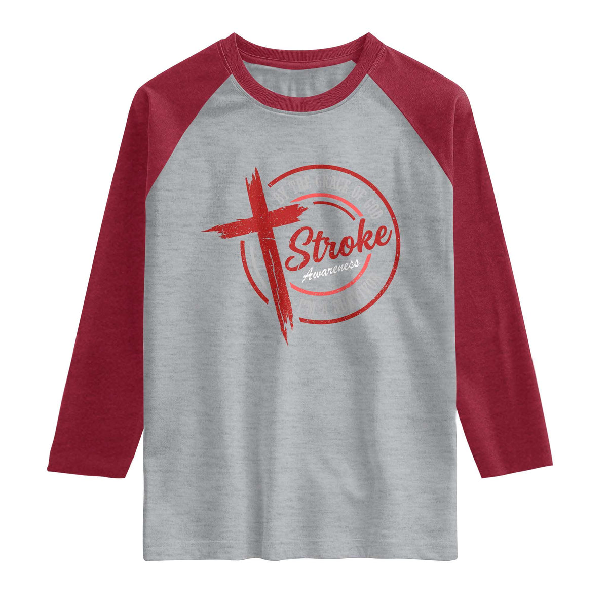 By The Grace Of God I'm A Survivor Stroke Awareness Raglan Shirt TS11 Heather Gray Heather Red Print Your Wear