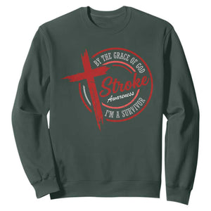By The Grace Of God I'm A Survivor Stroke Awareness Sweatshirt TS11 Dark Forest Green Print Your Wear