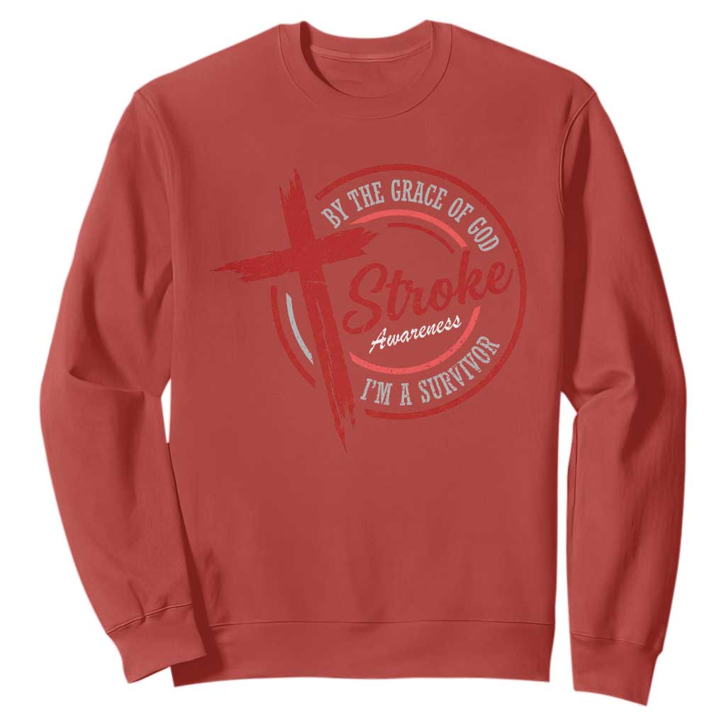 By The Grace Of God I'm A Survivor Stroke Awareness Sweatshirt TS11 Red Print Your Wear