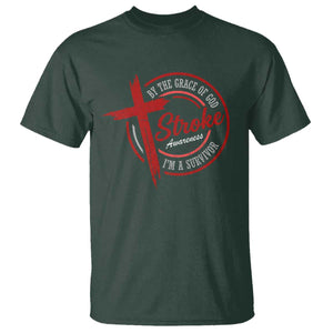 By The Grace Of God I'm A Survivor Stroke Awareness T Shirt TS11 Dark Forest Green Print Your Wear