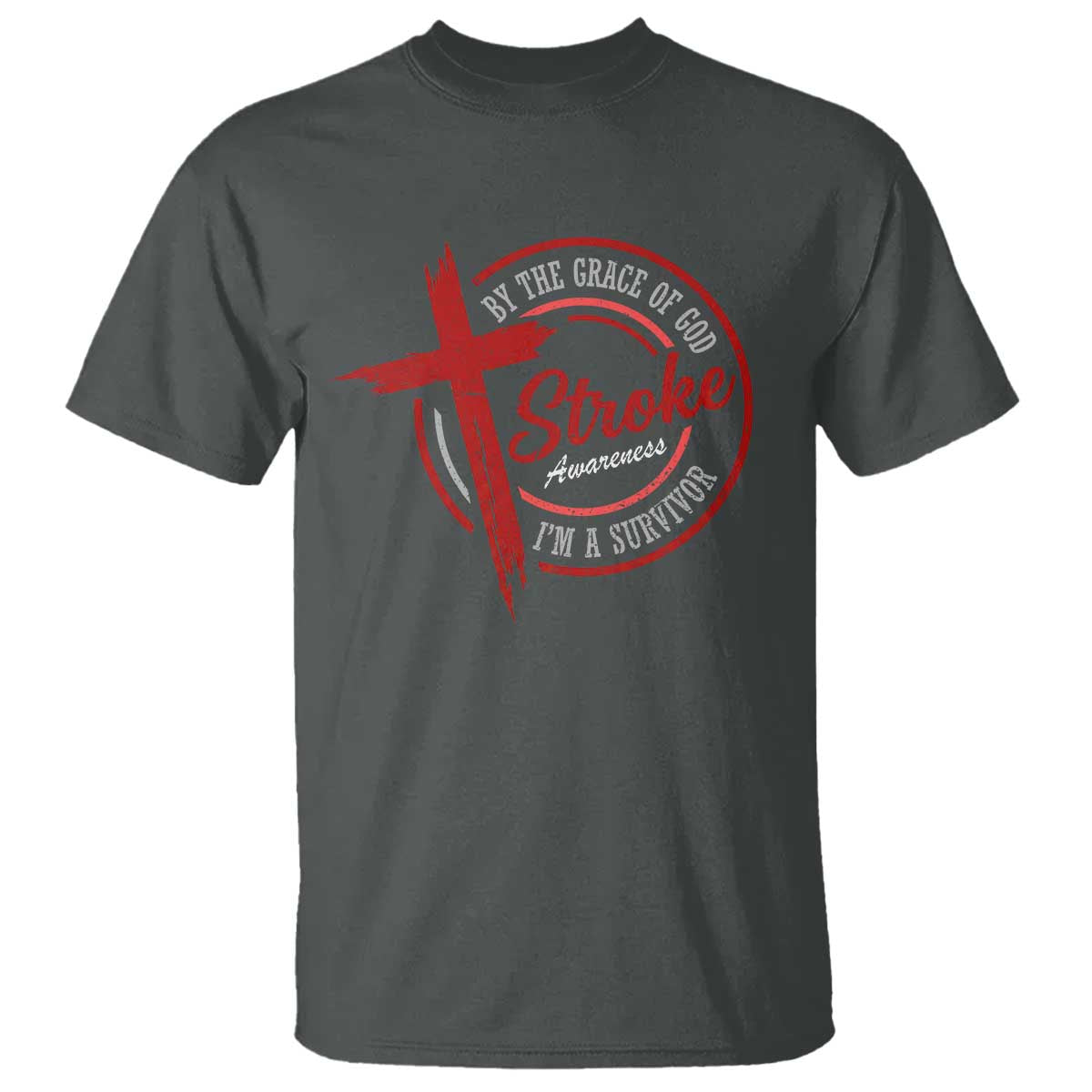 By The Grace Of God I'm A Survivor Stroke Awareness T Shirt TS11 Dark Heather Print Your Wear
